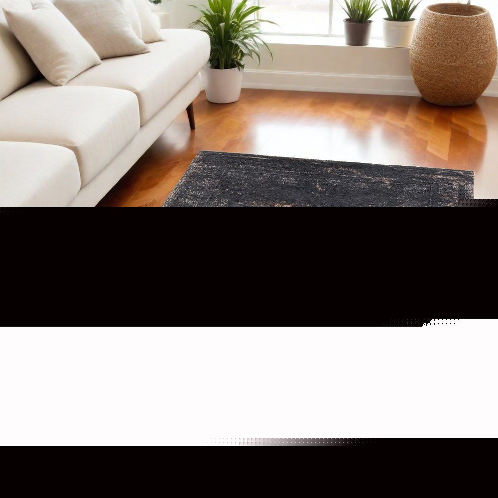 5' X 7' Gray and Black Medallion Non Skid Area Rug