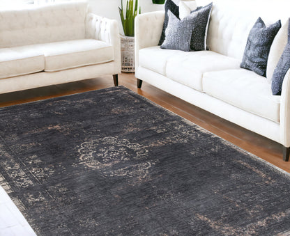 7' X 9' Gray and Black Medallion Non Skid Area Rug