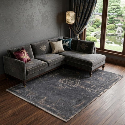 9' X 13' Gray and Black Medallion Non Skid Area Rug