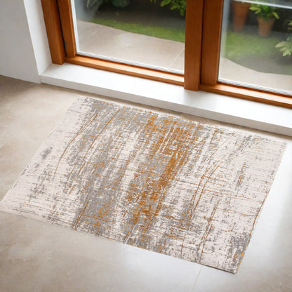 3' X 5' Gray and Gold Abstract Non Skid Area Rug