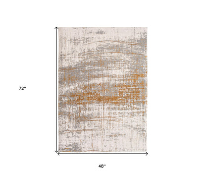 5' X 7' Gray and Gold Abstract Non Skid Area Rug