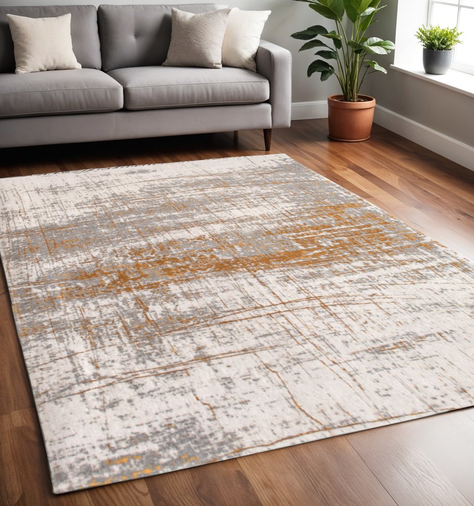 5' X 7' Gray and Gold Abstract Non Skid Area Rug