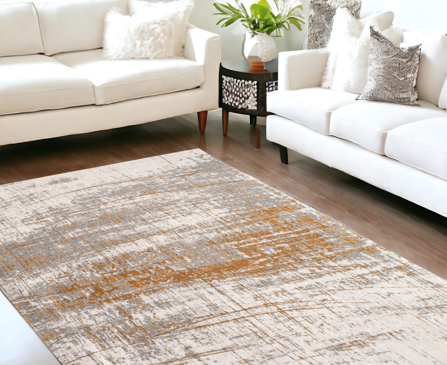 6' X 8' Gray and Gold Abstract Non Skid Area Rug