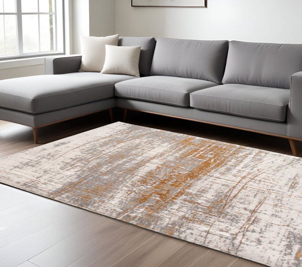 6' X 8' Gray and Gold Abstract Non Skid Area Rug