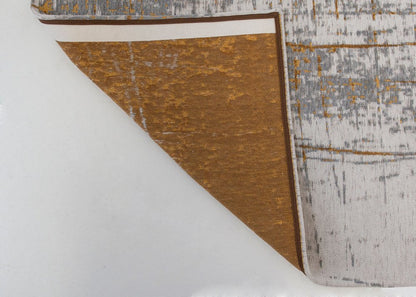 5' Gray and Gold Round Abstract Non Skid Area Rug