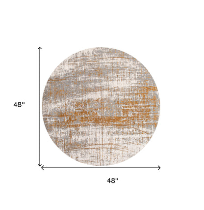 5' Gray and Gold Round Abstract Non Skid Area Rug