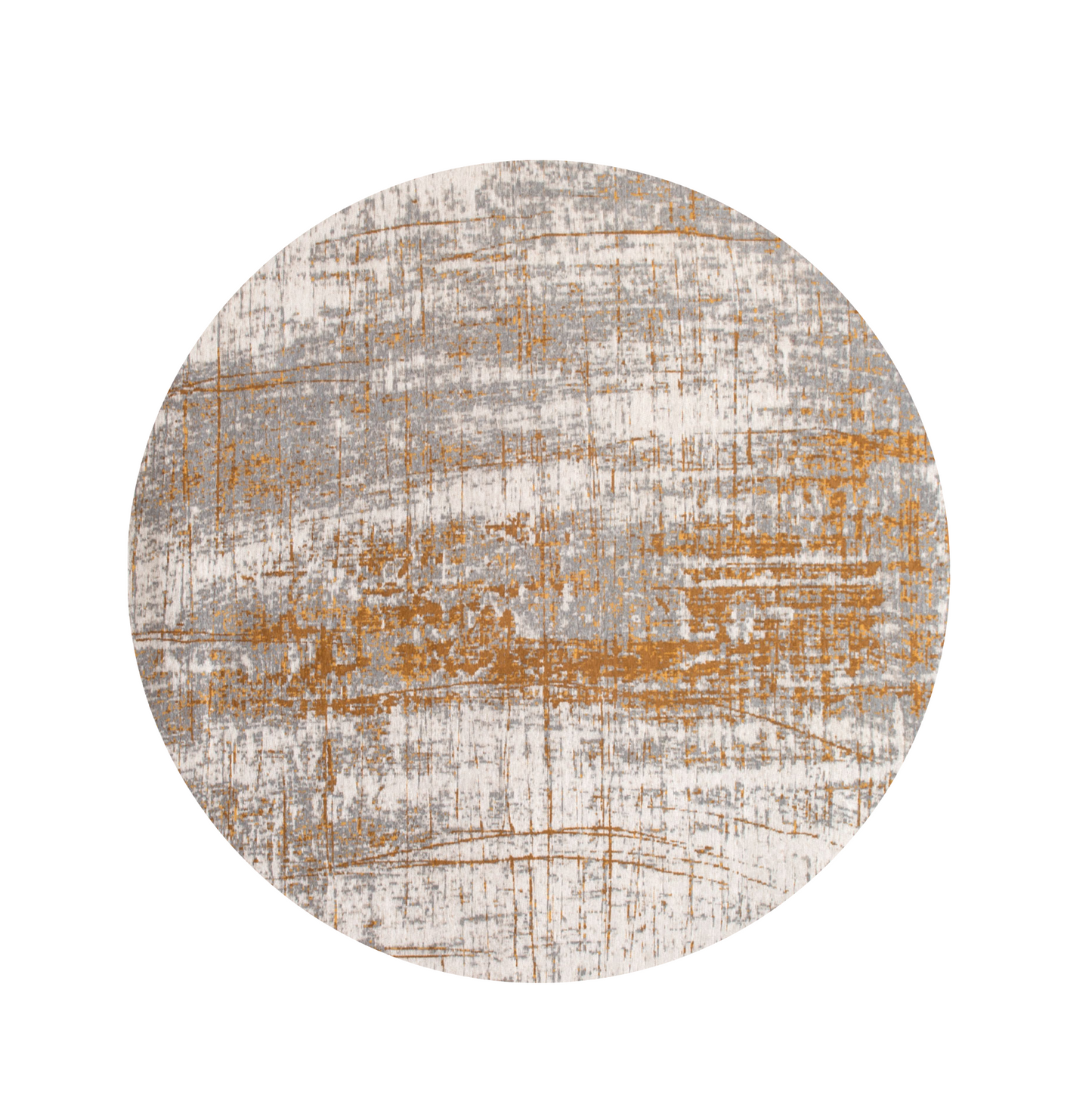 5' Gray and Gold Round Abstract Non Skid Area Rug