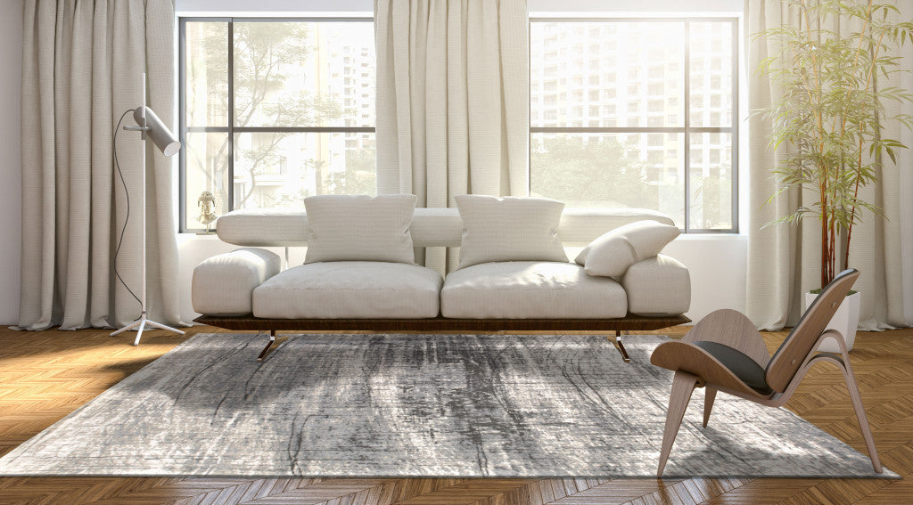 5' X 7' Gray and White Abstract Non Skid Area Rug