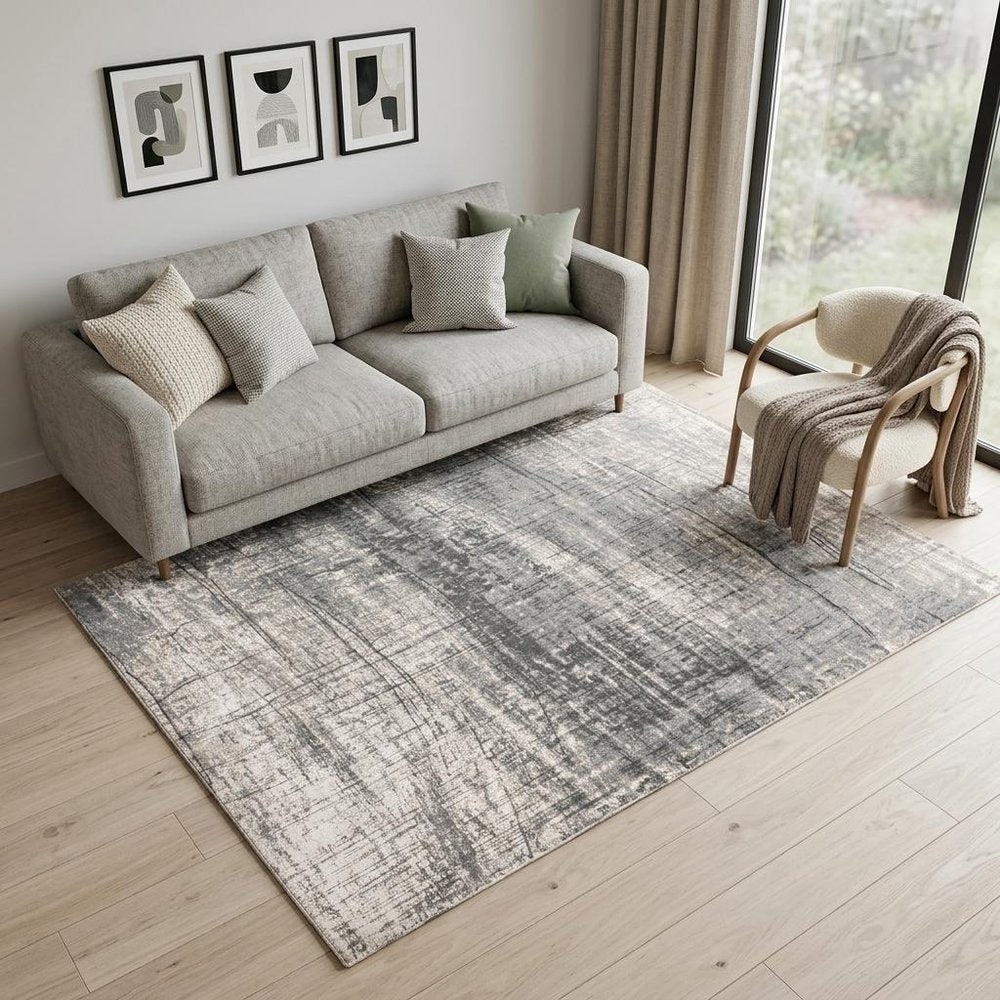 5' X 7' Gray and White Abstract Non Skid Area Rug
