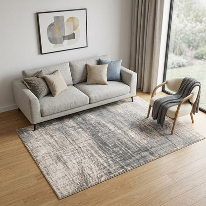 5' X 7' Gray and White Abstract Non Skid Area Rug