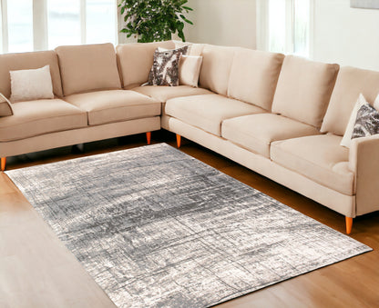 6' X 8' Gray and White Abstract Non Skid Area Rug