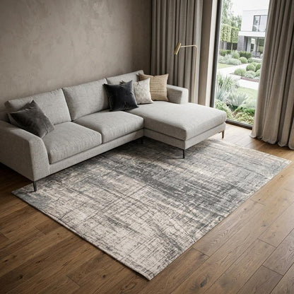 8' X 11' Gray and White Abstract Non Skid Area Rug