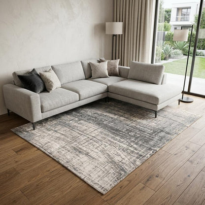 9' X 13' Gray and White Abstract Non Skid Area Rug