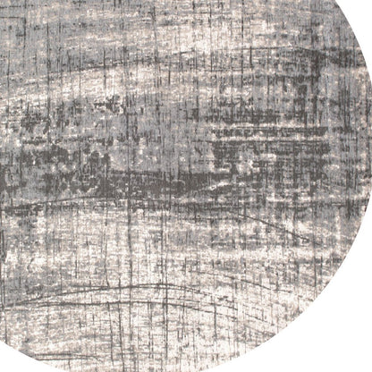 5' Gray and White Round Abstract Non Skid Area Rug