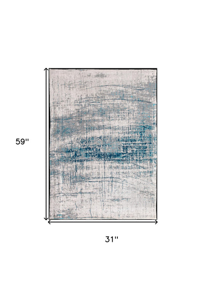 3' X 5' Blue and Gray Abstract Non Skid Area Rug