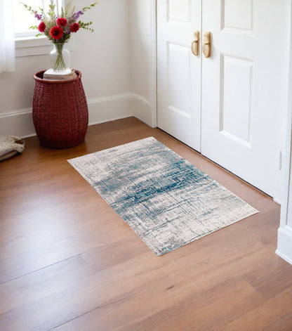 3' X 5' Blue and Gray Abstract Non Skid Area Rug