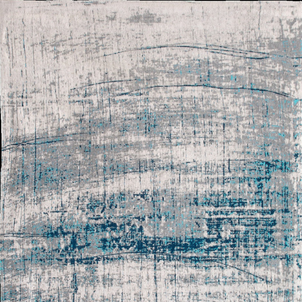 5' X 7' Blue and Gray Abstract Non Skid Area Rug