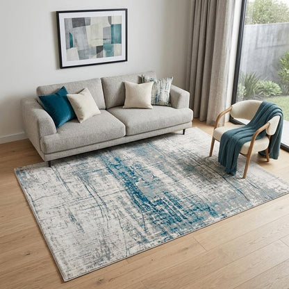 5' X 7' Blue and Gray Abstract Non Skid Area Rug