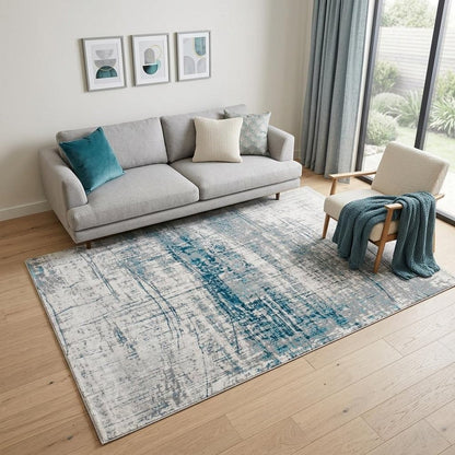 6' X 8' Blue and Gray Abstract Non Skid Area Rug