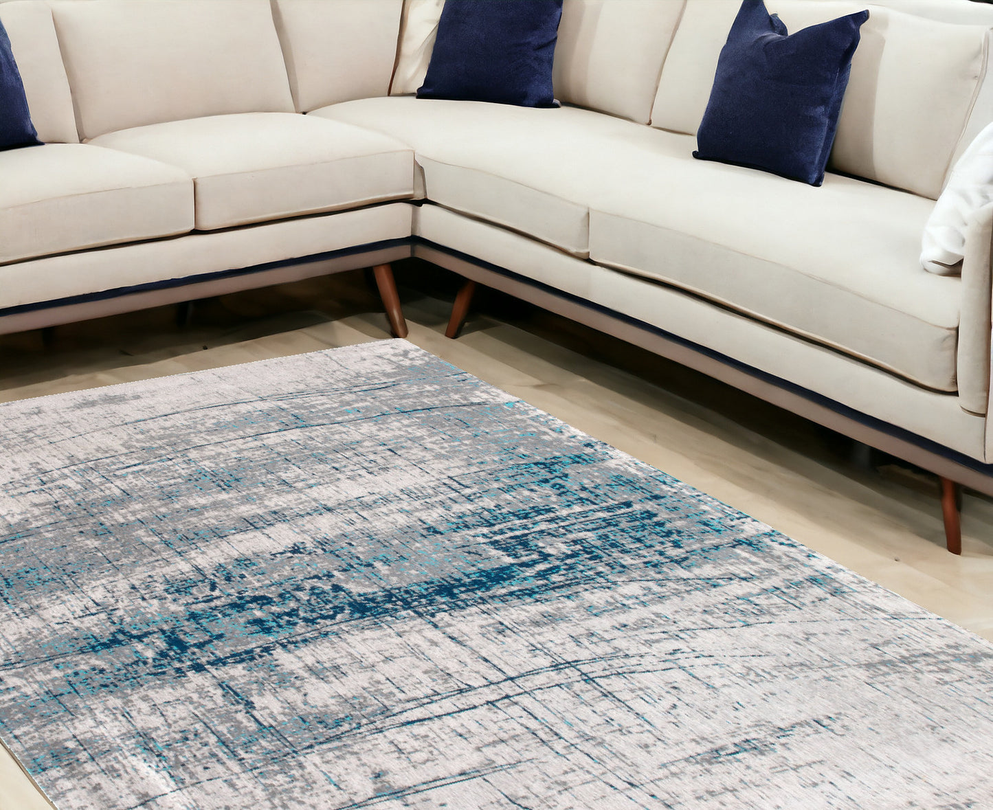 6' X 8' Blue and Gray Abstract Non Skid Area Rug