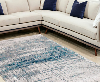 8' X 11' Blue and Gray Abstract Non Skid Area Rug
