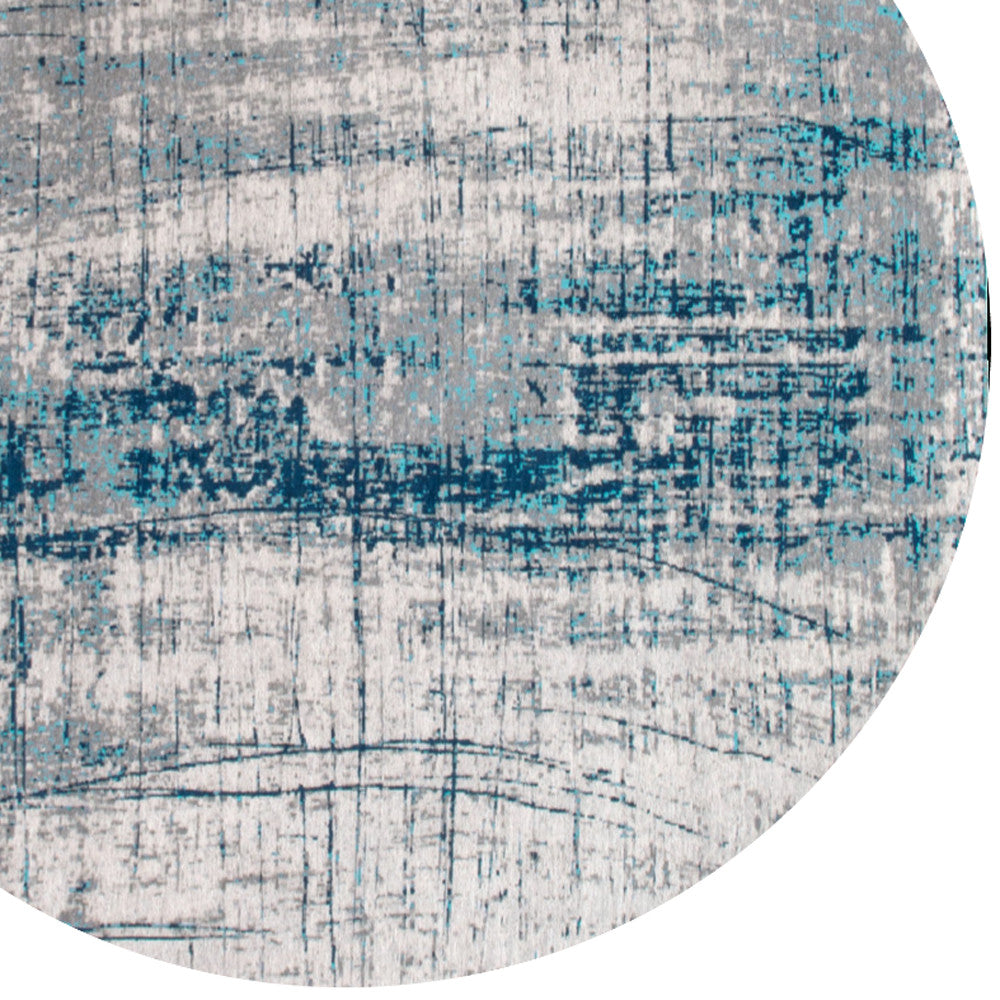 5' Blue and Gray Round Abstract Non Skid Area Rug