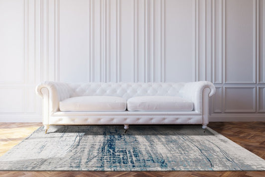 8' Blue and Gray Round Abstract Non Skid Area Rug