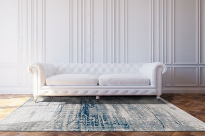 8' Blue and Gray Round Abstract Non Skid Area Rug