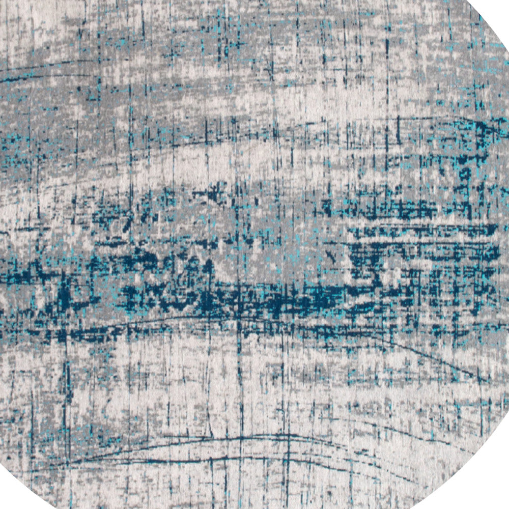 8' Blue and Gray Round Abstract Non Skid Area Rug