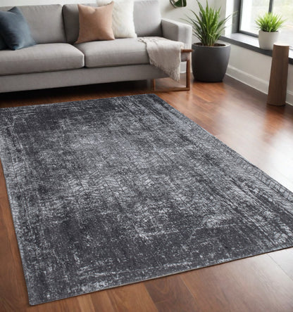 5' X 7' Black and Gray Chevron Non Skid Area Rug