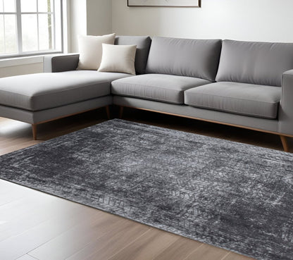 7' X 9' Black and Gray Chevron Non Skid Area Rug