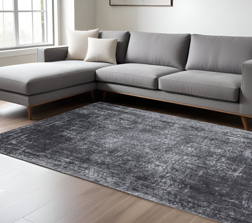 7' X 9' Black and Gray Chevron Non Skid Area Rug