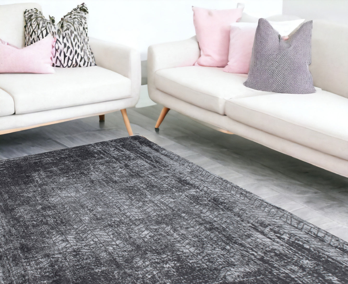 8' X 11' Black and Gray Chevron Non Skid Area Rug