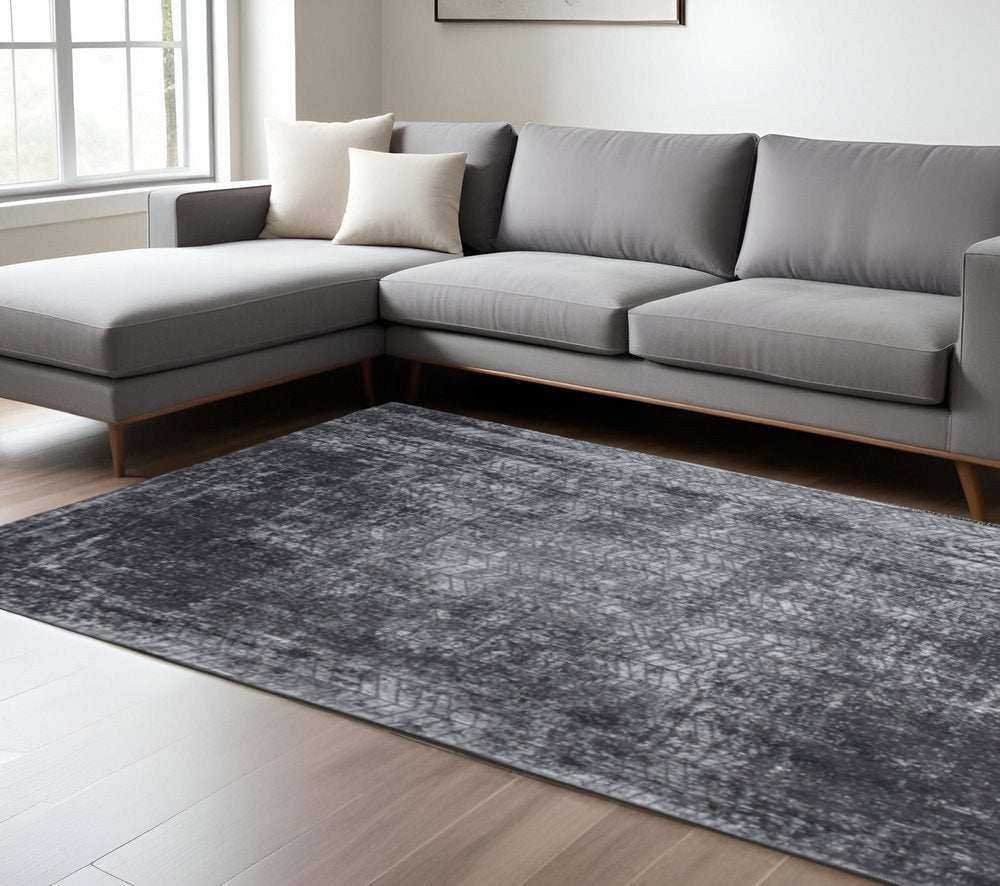 8' X 11' Black and Gray Chevron Non Skid Area Rug