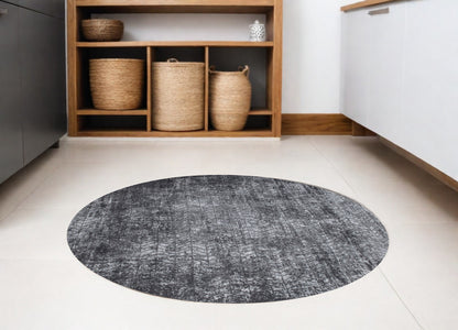 5' Black and Gray Round Chevron Non Skid Area Rug