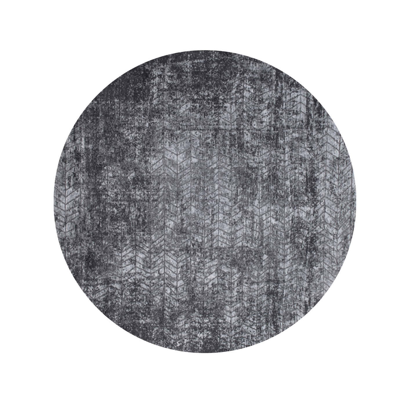 5' Black and Gray Round Chevron Non Skid Area Rug