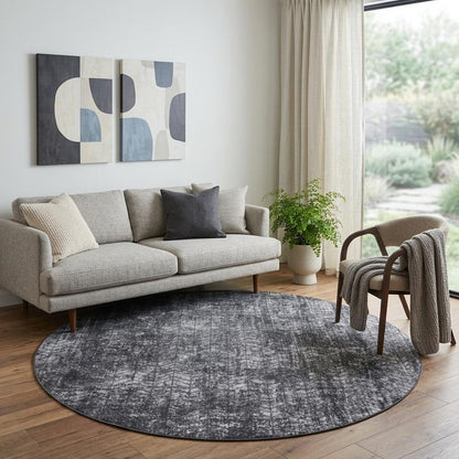 8' Black and Gray Round Chevron Non Skid Area Rug