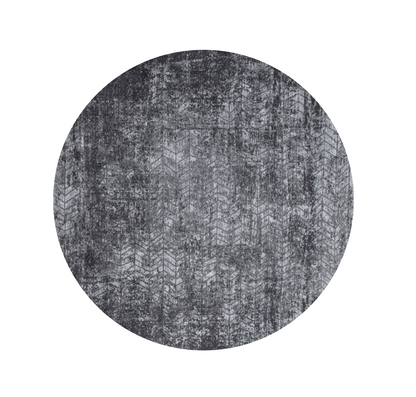 8' Black and Gray Round Chevron Non Skid Area Rug