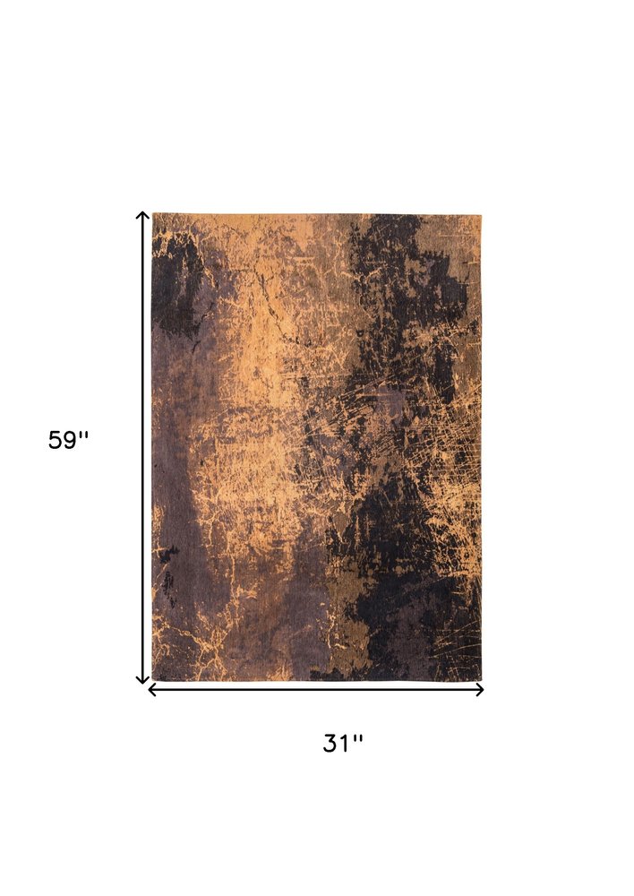 3' X 5' Yellow and Brown Abstract Non Skid Area Rug