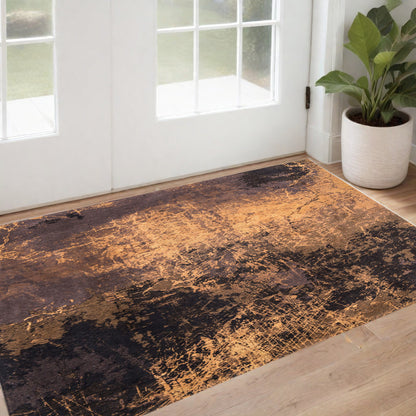 3' X 5' Yellow and Brown Abstract Non Skid Area Rug