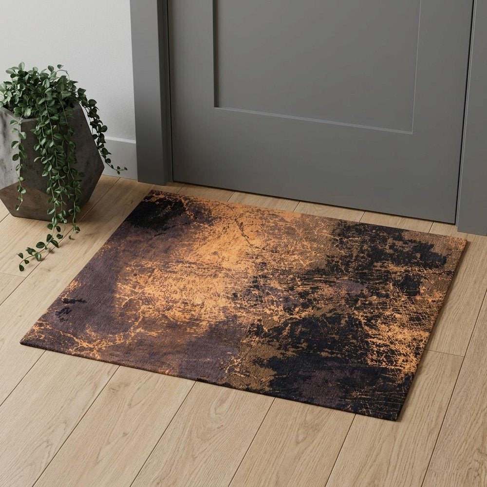 3' X 5' Yellow and Brown Abstract Non Skid Area Rug