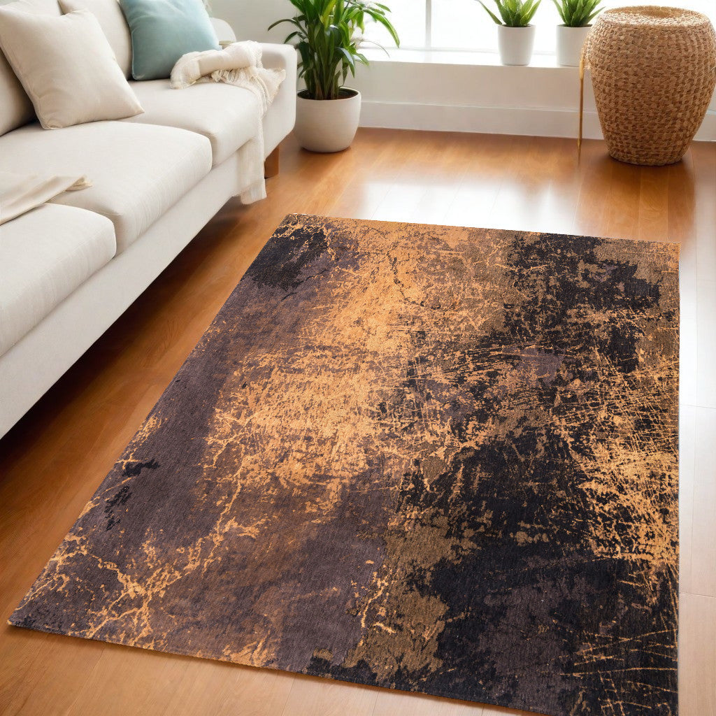 5' X 7' Yellow and Brown Abstract Non Skid Area Rug