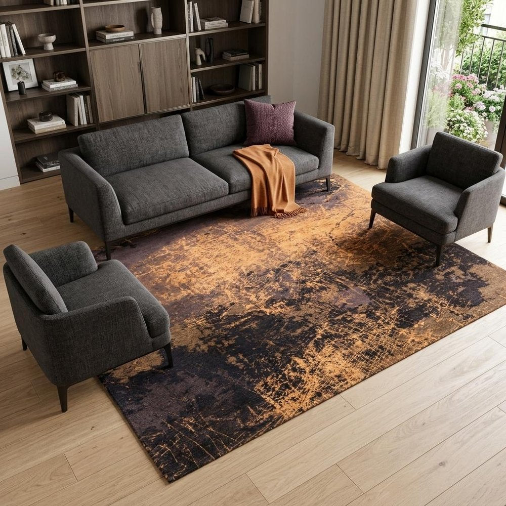 7' X 9' Yellow and Brown Abstract Non Skid Area Rug