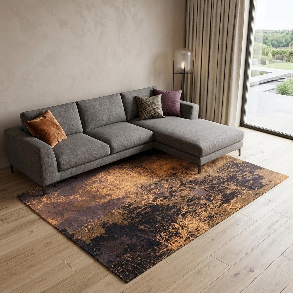 8' X 11' Yellow and Brown Abstract Non Skid Area Rug
