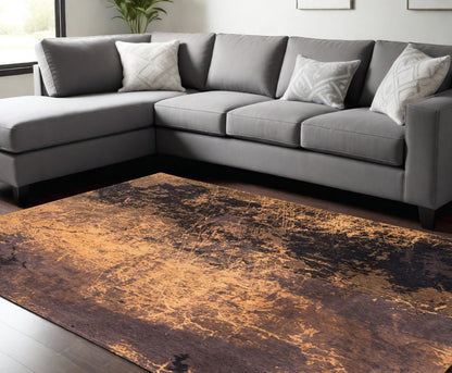 8' X 11' Yellow and Brown Abstract Non Skid Area Rug