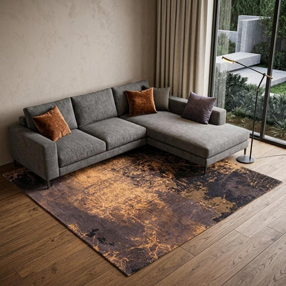 9' X 13' Yellow and Brown Abstract Non Skid Area Rug