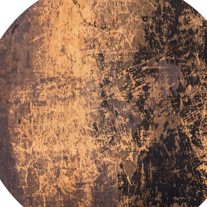 5' Yellow and Brown Round Abstract Non Skid Area Rug