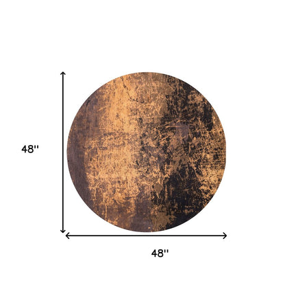 5' Yellow and Brown Round Abstract Non Skid Area Rug