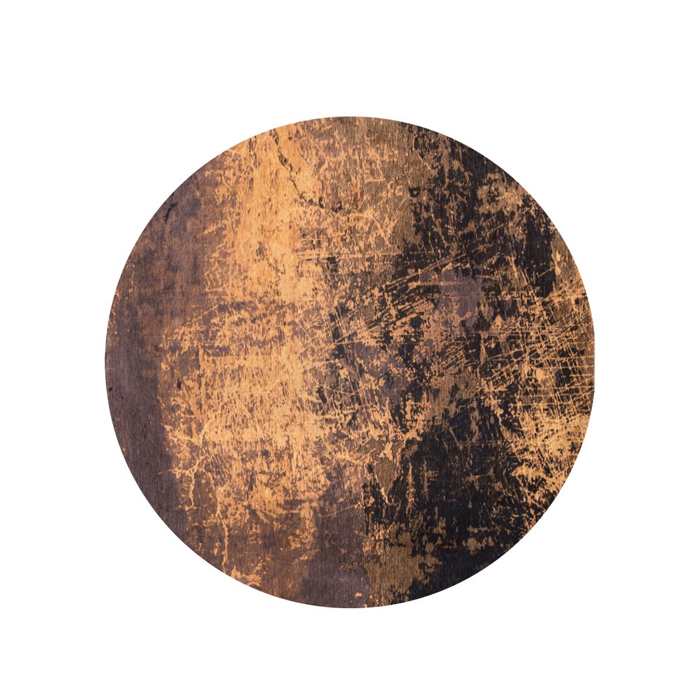 8' Yellow and Brown Round Abstract Non Skid Area Rug