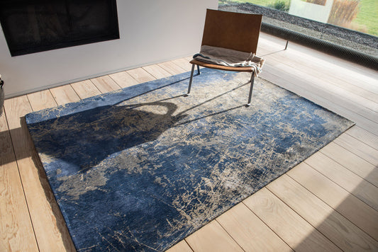 3' X 5' Blue and Gray Abstract Non Skid Area Rug